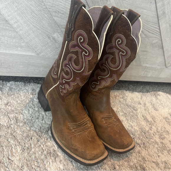 Ariat QuickDraw Brown Leather Western Boots Ladies Woman 7.5 Cowgirl Rodeo - Picture 4 of 12